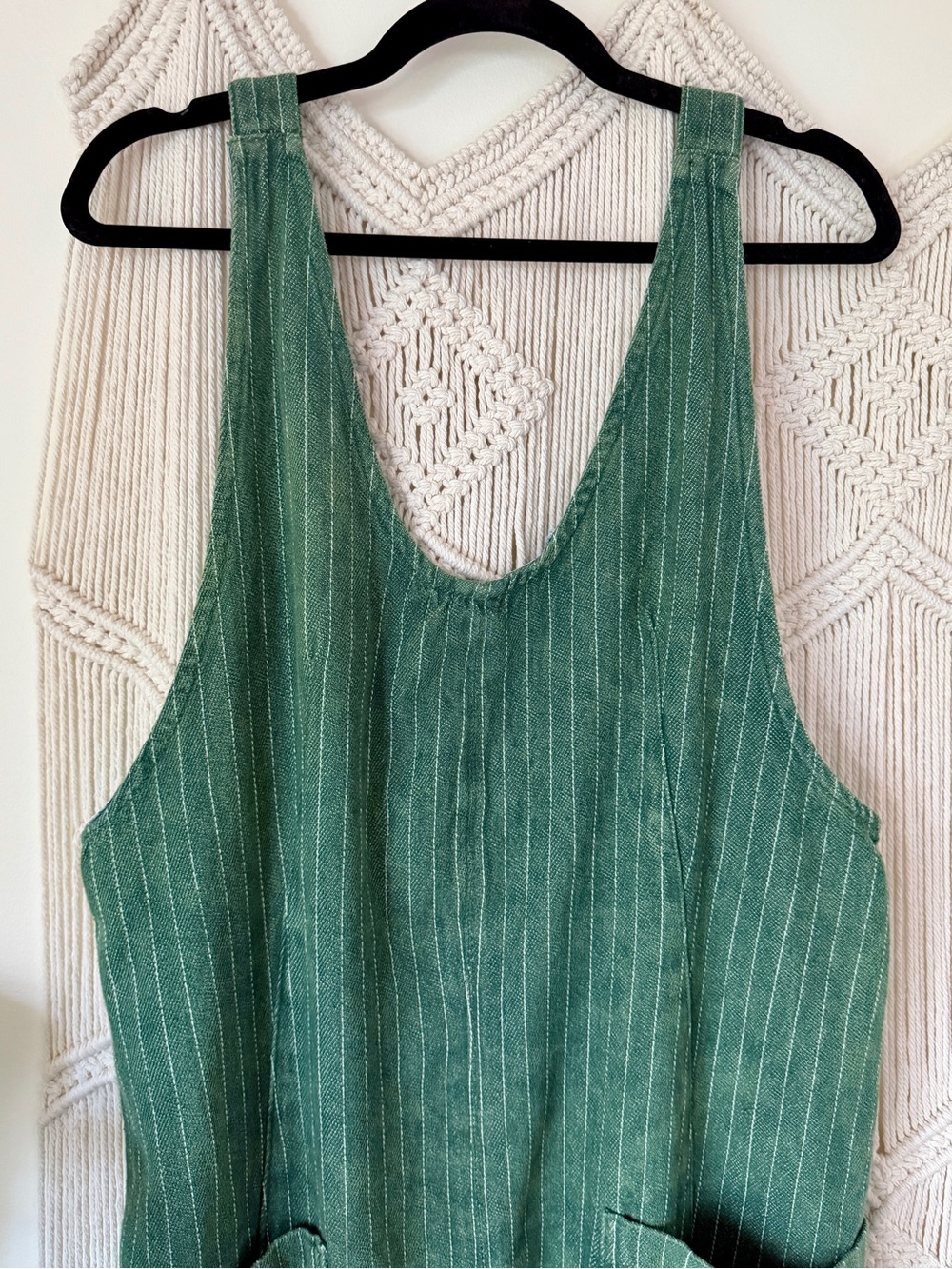 We the Free High Roller Mineral Wash Green Pinstripe Overall Jumpsuit M - Picture 3 of 16